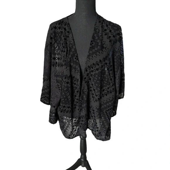 Hollister Black Burnout Velvet Crochet Kimono or Coverup - Picture 1 of 3